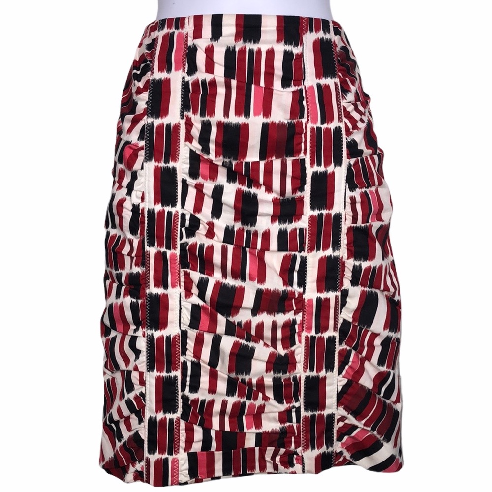 3 for $20 ETCETERA Geometric Ruched Straight Pencil Skirt ZigZag Stitch Pink Red
